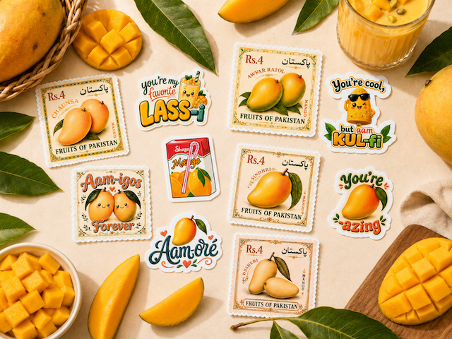 Pakistani-inspired holographic sticker sets — mango season collection