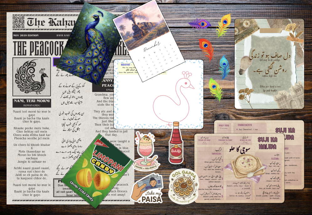 Language activity kit with flashcards and stickers on a table